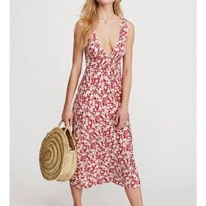 Free People Red Cream Floral Dress Size 2
